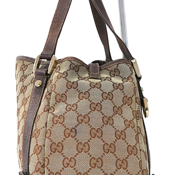 ๐ GUCCi ยฎ๏ธ Brown Monogram Cloth & Leather Shoulder Bag Purse - Picture 3 of 16